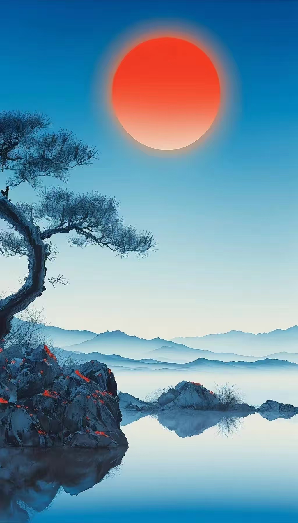云起时，山水如画。日落前，夕阳晚霞!